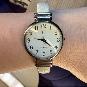 Minimalist Women’s Cuff Watch White Bracelet Quartz Japan Movement New Battery